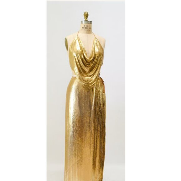 Vintage Gold Metal Mesh Halter Dress Medium - Picture 1 of 8